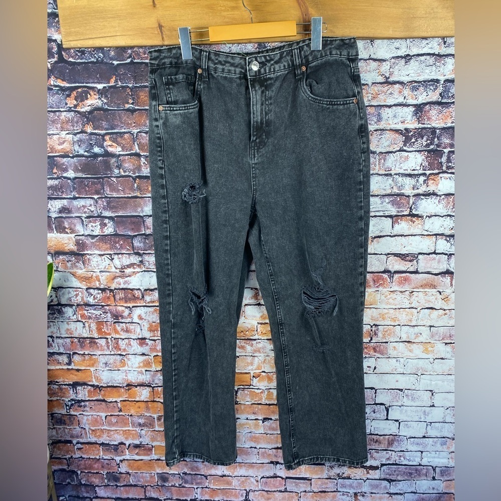 Blue Notes Black Distressed Ripped Wide Leg High Rise Jeans Sz 14